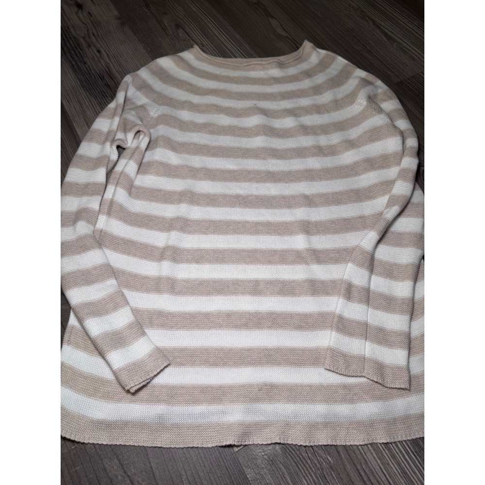Vineyard Vines Womens Tan White Striped 100% Cotton Knit Sweater Small